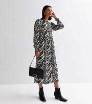 New Look Black Jersey Abstract Print Long Sleeve Smock Midi Dress